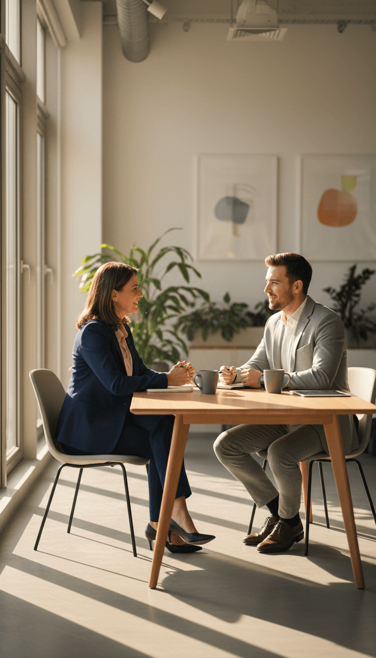 Jesse Snyder consulting with a client in a modern office environment