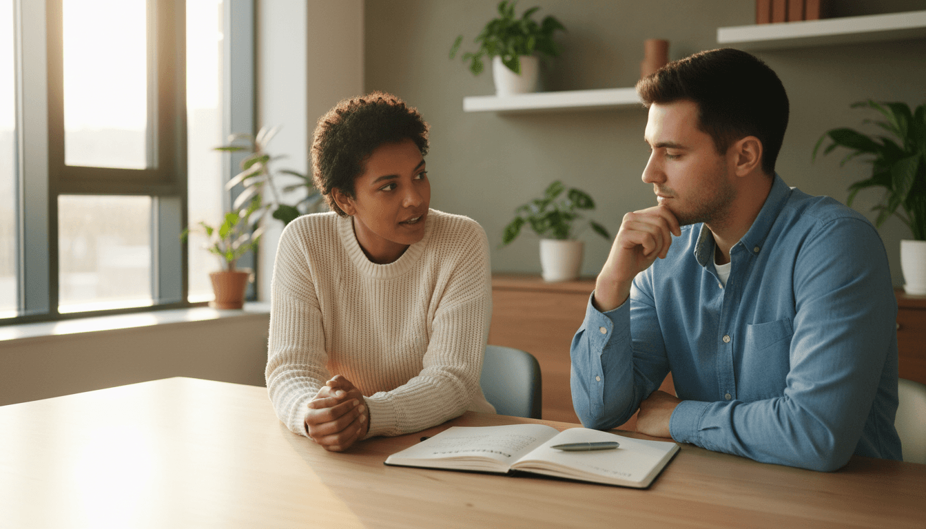 Professional mentoring conversation focused on leadership development